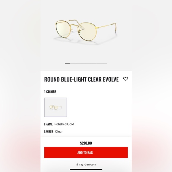 Ray Ban Round Blue-Light Clear Evolve in Polished Gold - Picture 7 of 7